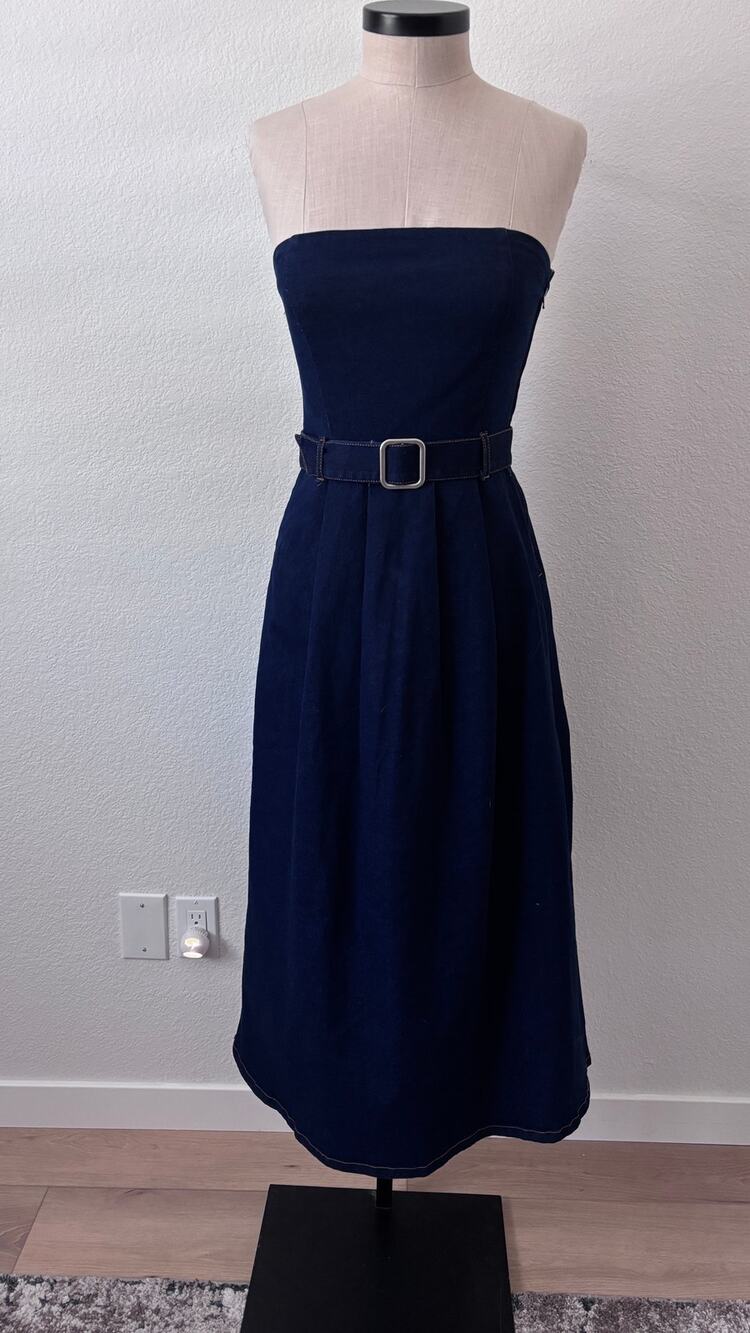 Steve Madden NWT Strapless Denim Midi Dress w/Belt Size 2
